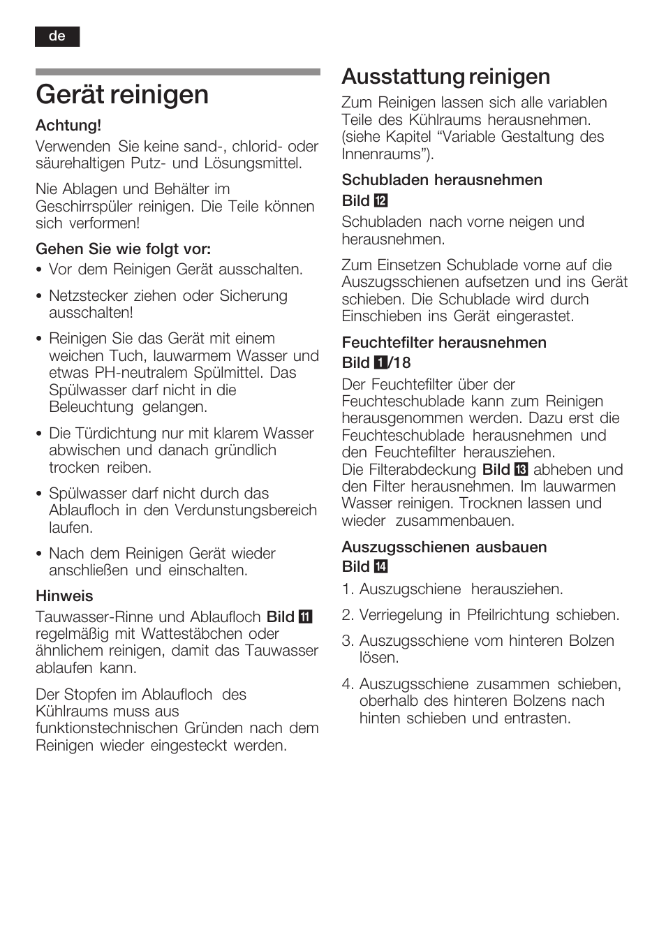 Gerät reinigen, Ausstattung reinigen | Neff K8125X0  EU User Manual | Page 18 / 105