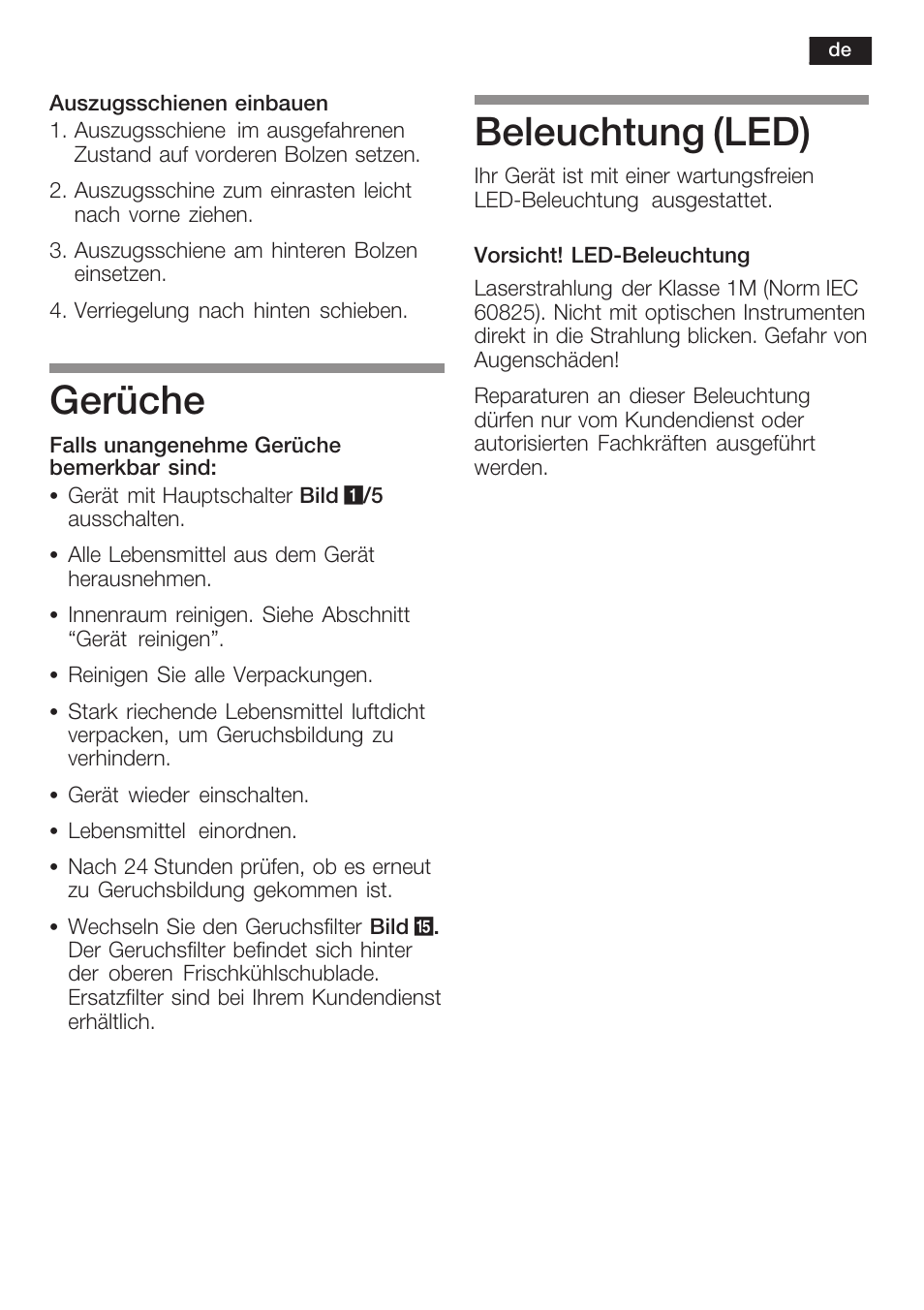 Gerüche, Beleuchtung (led) | Neff K8125X0  EU User Manual | Page 19 / 105