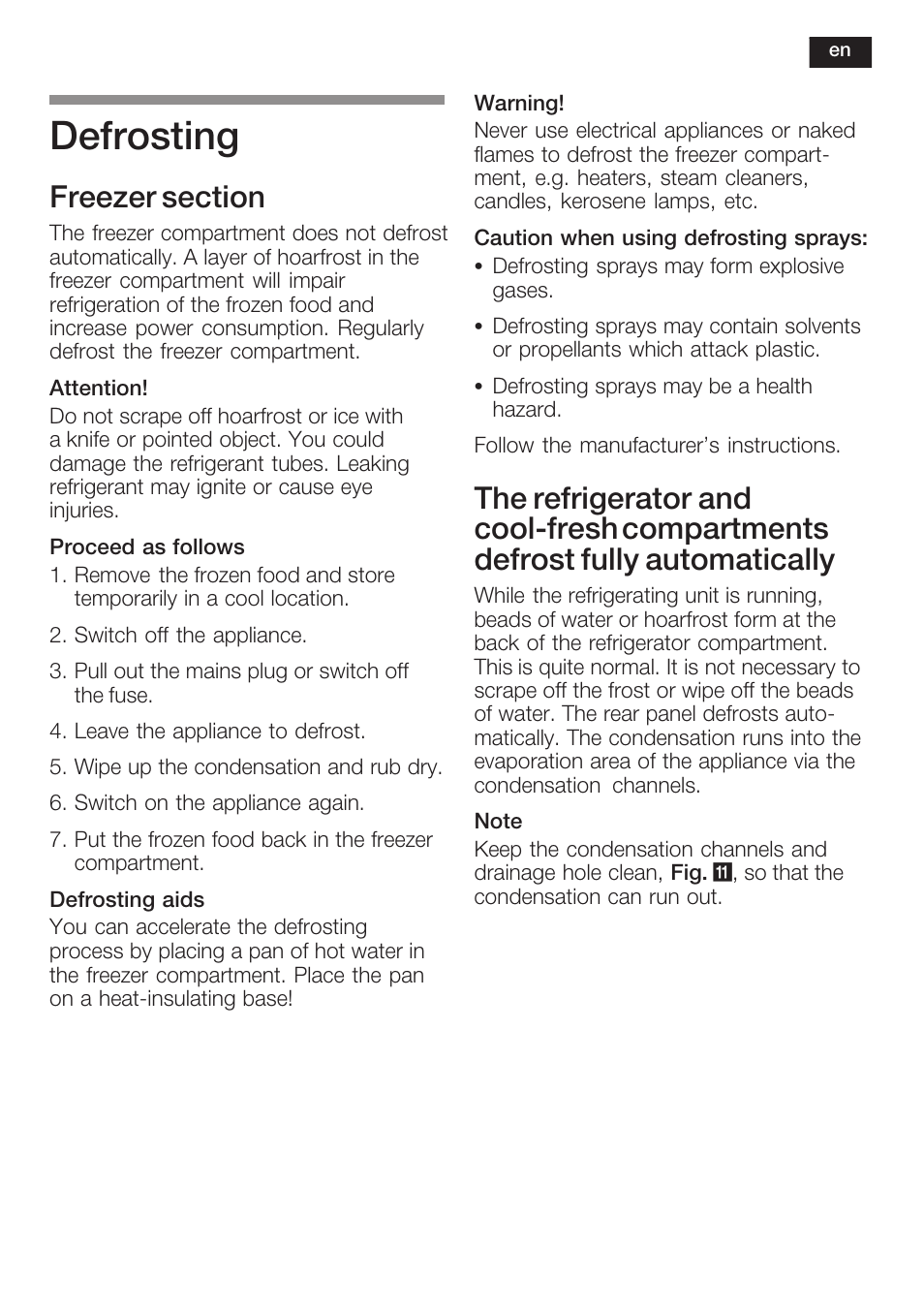 Defrosting | Neff K8125X0  EU User Manual | Page 35 / 105