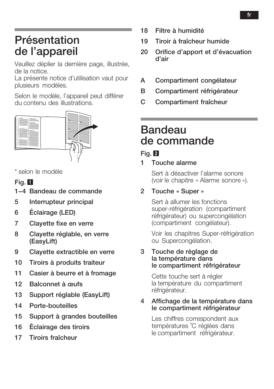 Présentation de l'appareil, Bandeau de commande | Neff K8125X0  EU User Manual | Page 45 / 105