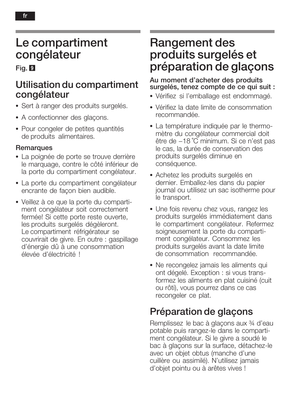 Le compartiment congélateur, Utilisation du compartiment congélateur, Préparation de glaçons | Neff K8125X0  EU User Manual | Page 52 / 105