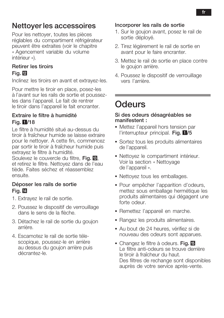 Odeurs, Nettoyer les accessoires | Neff K8125X0  EU User Manual | Page 57 / 105