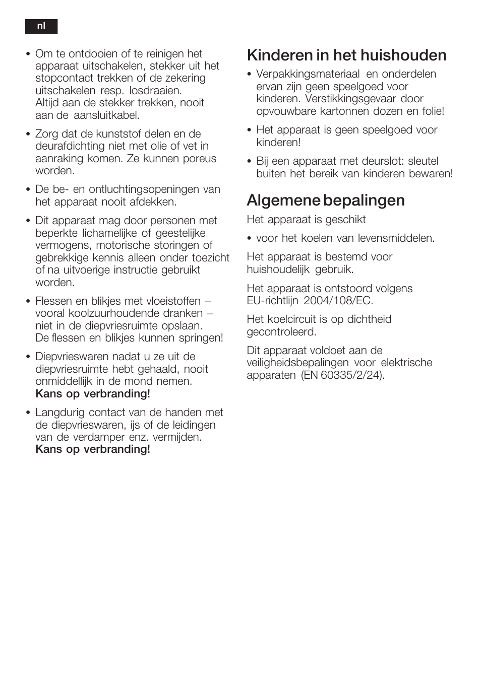 Kinderen in het huishouden, Algemene bepalingen | Neff K8125X0  EU User Manual | Page 84 / 105