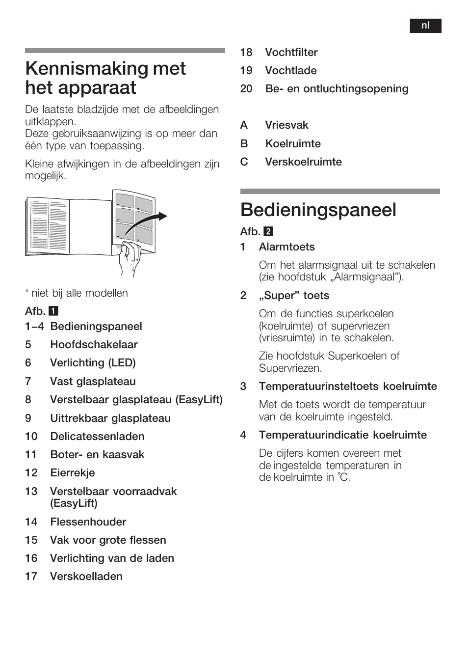 Kennismaking met het apparaat, Bedieningspaneel | Neff K8125X0  EU User Manual | Page 85 / 105