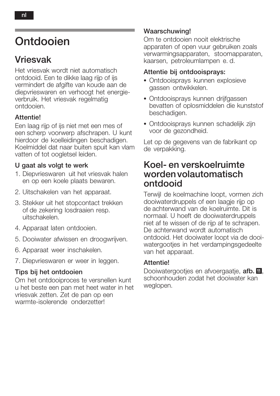 Ontdooien, Vriesvak | Neff K8125X0  EU User Manual | Page 94 / 105