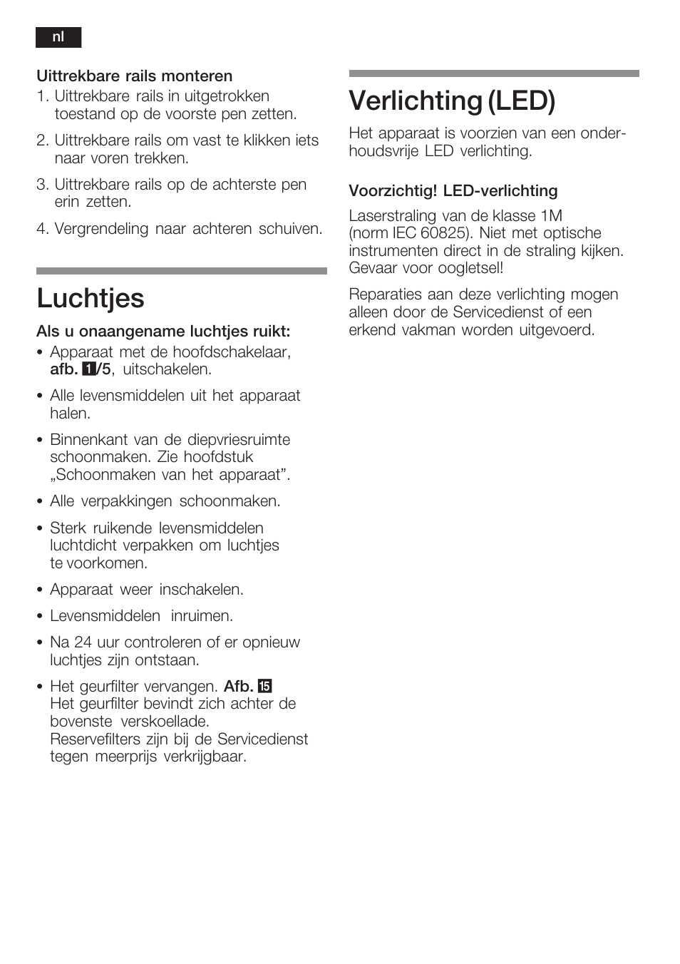 Luchtjes, Verlichting, Led) | Neff K8125X0  EU User Manual | Page 96 / 105