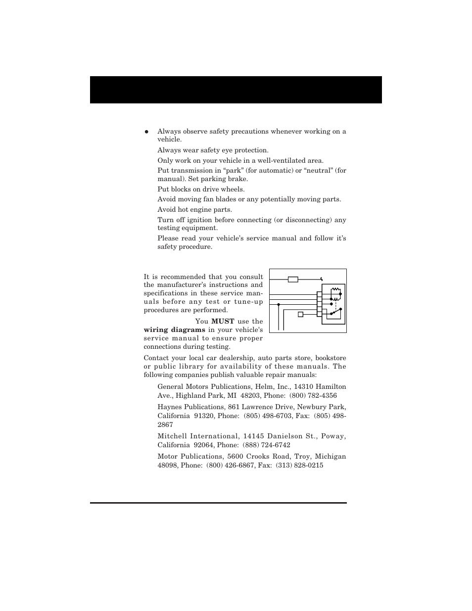 4 safety precautions, 5 vehicle service manuals, 3 gm | Equus 3123 - GM Code Reader (1982 - 1995) User Manual | Page 6 / 52