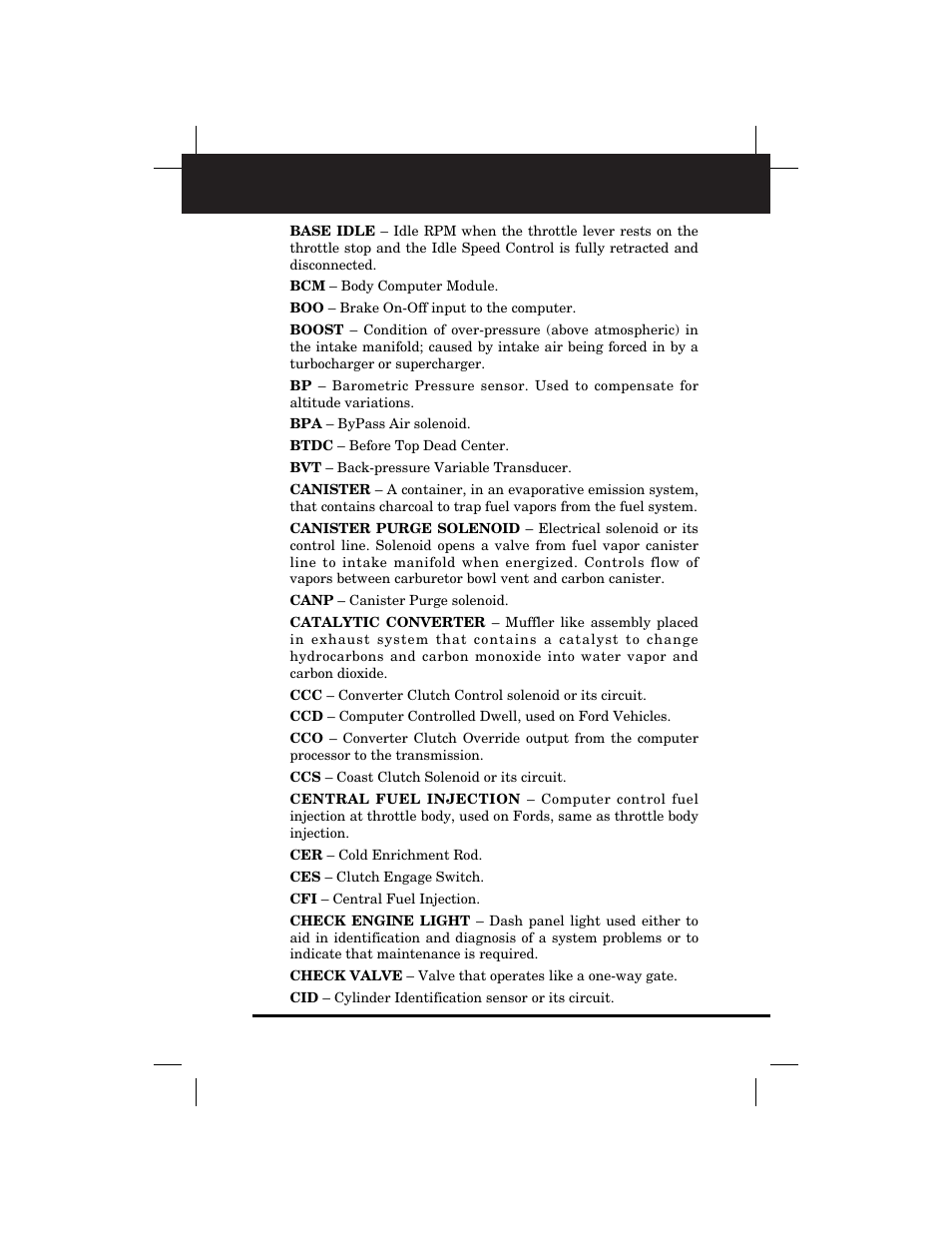 Glossary | Equus 3145 - Digital Ford Code Reader (1981 - 1995) User Manual | Page 81 / 96