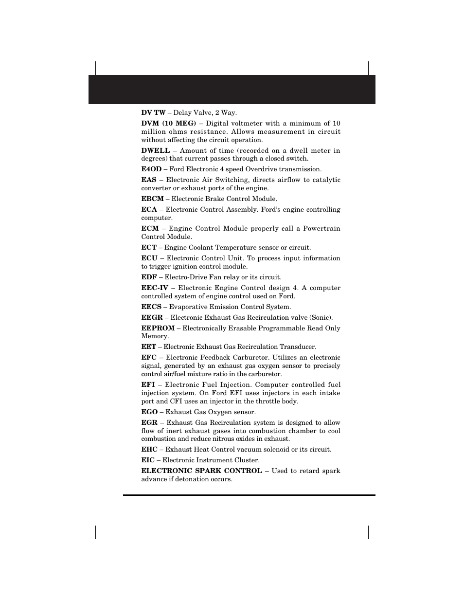 Glossary | Equus 3145 - Digital Ford Code Reader (1981 - 1995) User Manual | Page 83 / 96