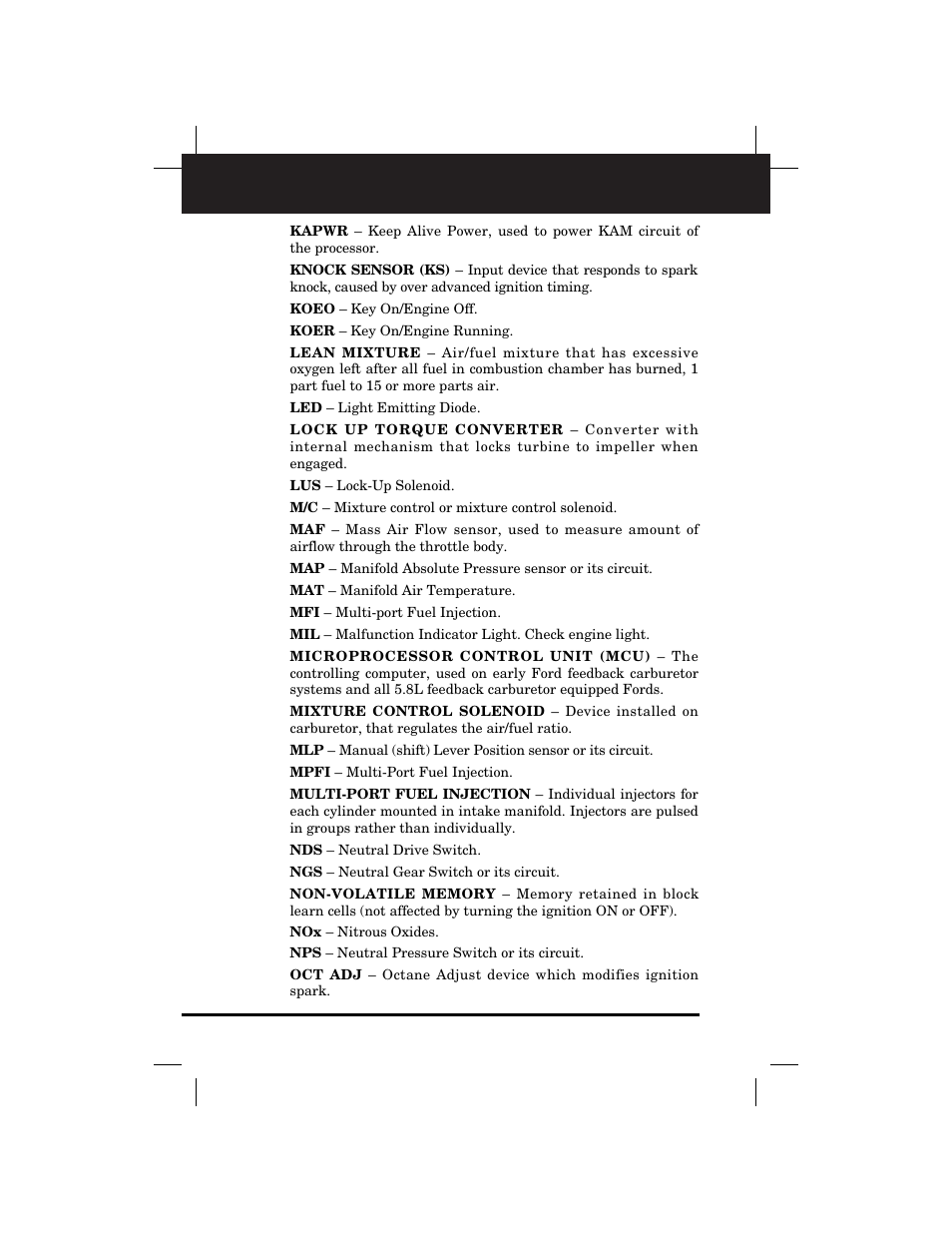 Glossary | Equus 3145 - Digital Ford Code Reader (1981 - 1995) User Manual | Page 86 / 96