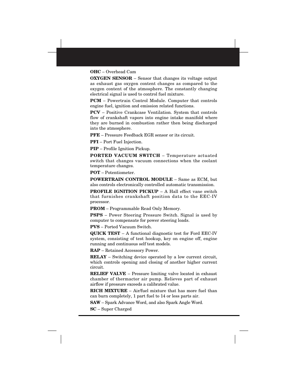 Glossary | Equus 3145 - Digital Ford Code Reader (1981 - 1995) User Manual | Page 87 / 96