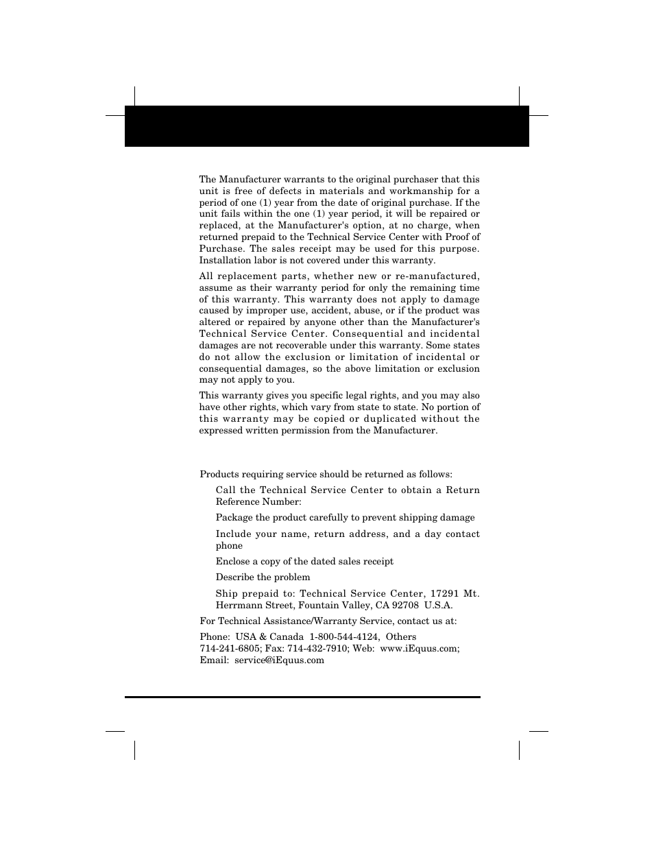Warranty and service | Equus 3145 - Digital Ford Code Reader (1981 - 1995) User Manual | Page 92 / 96