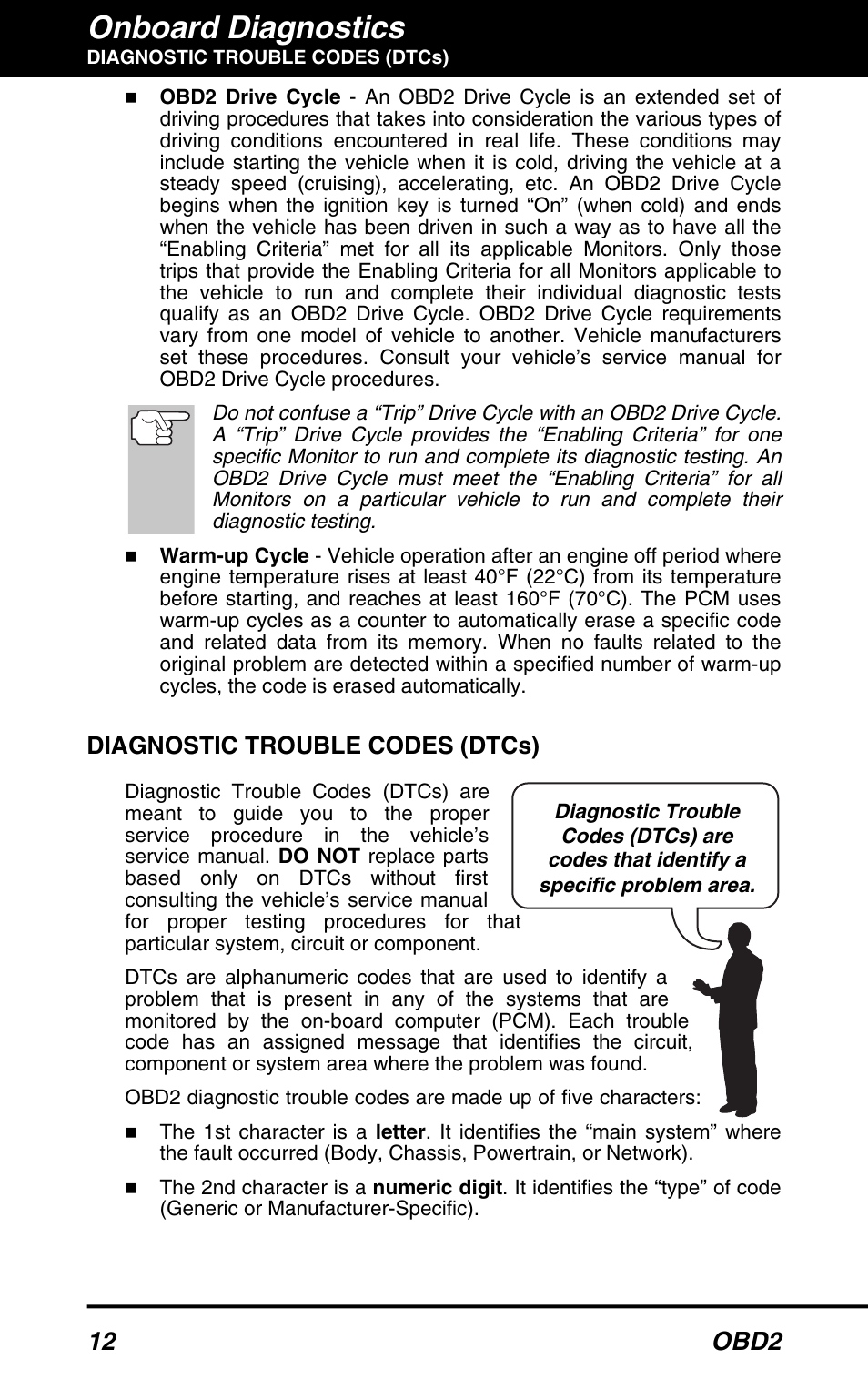 Diagnostic trouble codes (dtcs), Onboard diagnostics, 12 obd2 | Equus 3040 - OBD2 ScanTool User Manual | Page 14 / 52