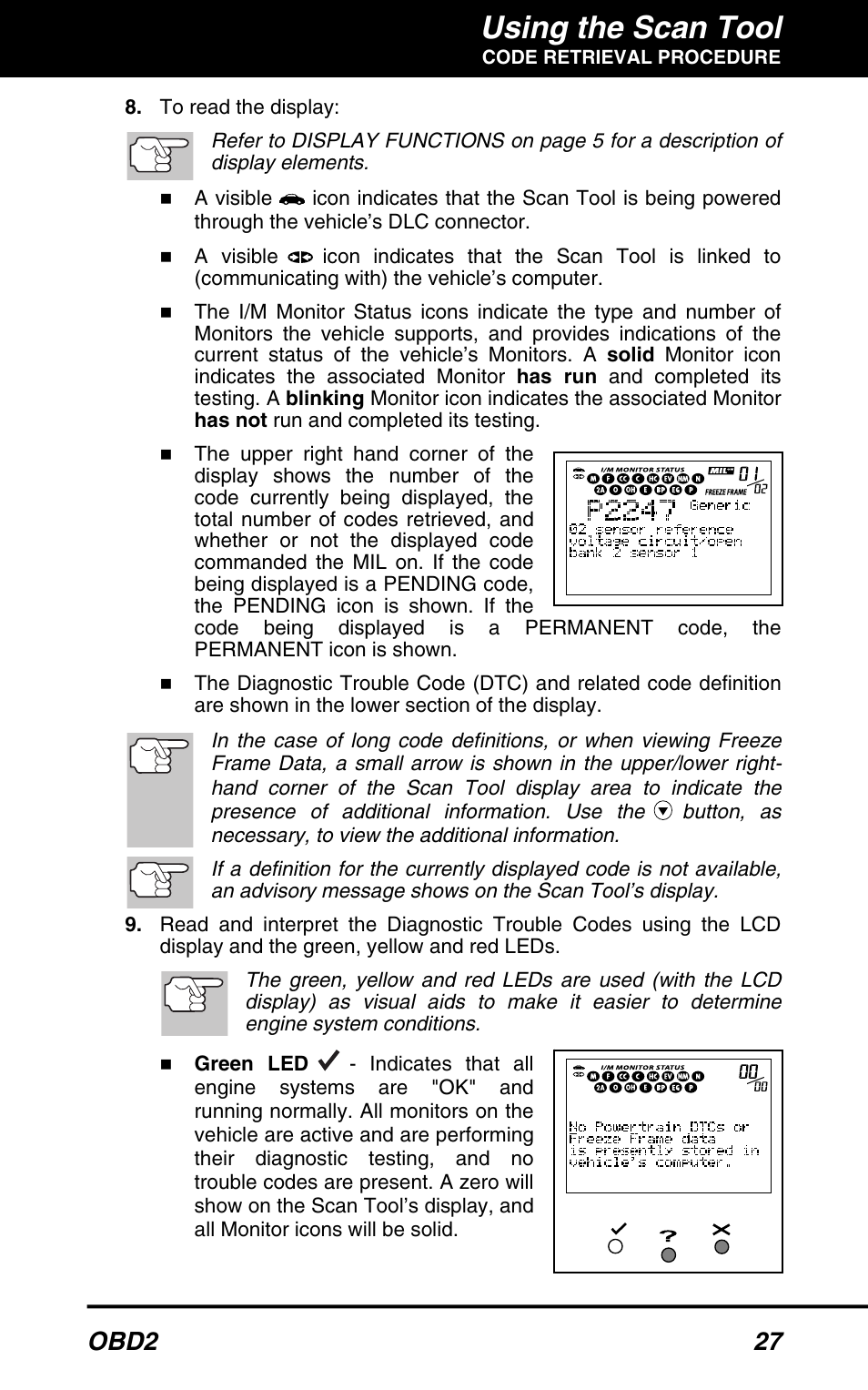 Using the scan tool, Obd2 27 | Equus 3040 - OBD2 ScanTool User Manual | Page 29 / 52