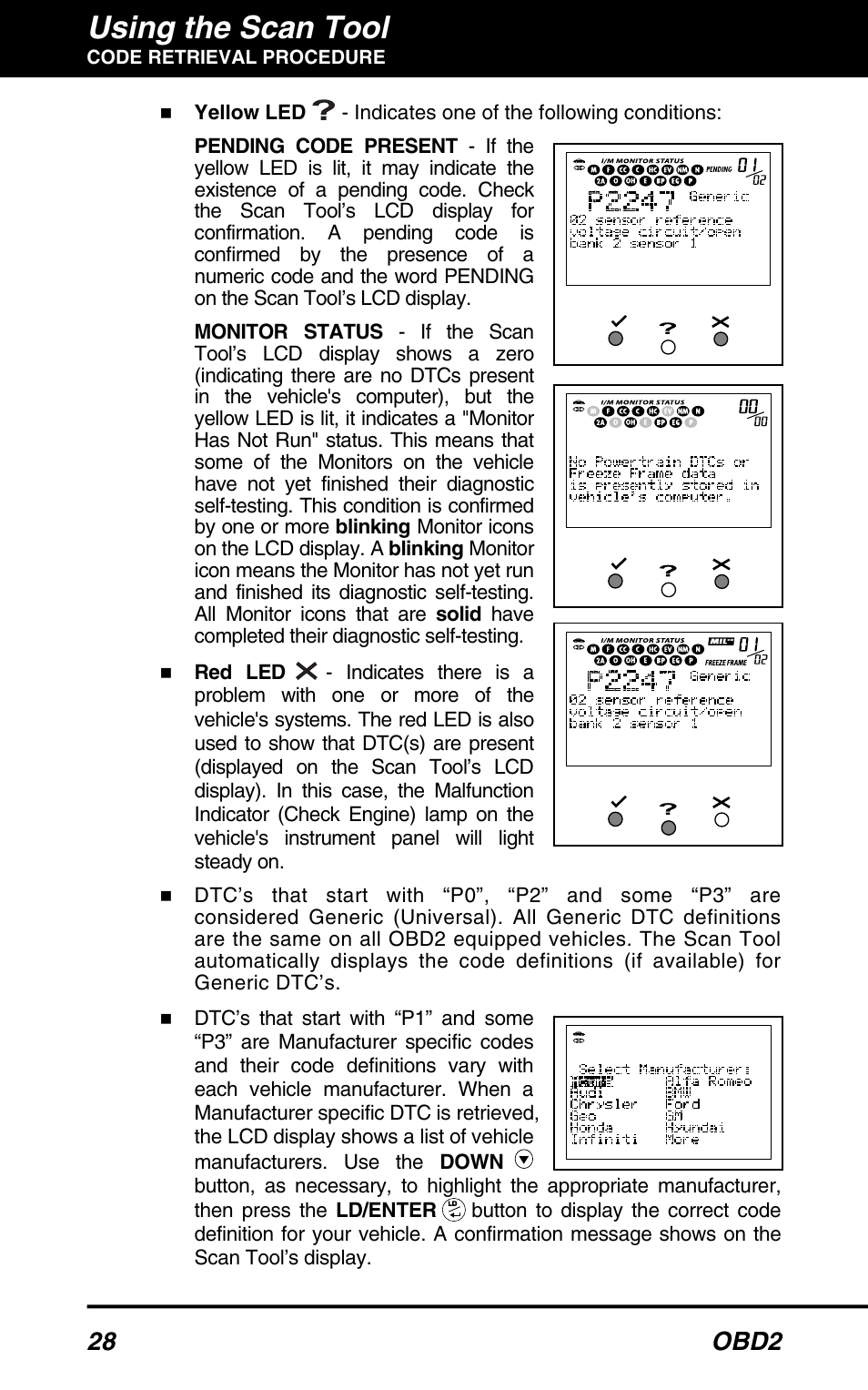 Using the scan tool, 28 obd2 | Equus 3040 - OBD2 ScanTool User Manual | Page 30 / 52