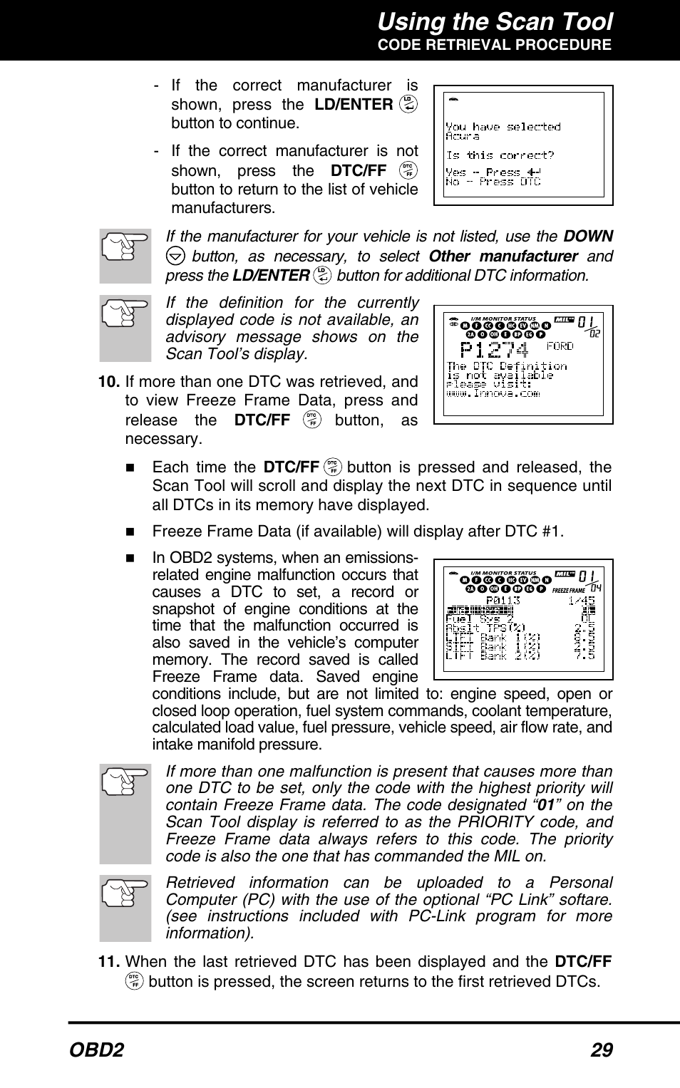 Using the scan tool, Obd2 29 | Equus 3040 - OBD2 ScanTool User Manual | Page 31 / 52