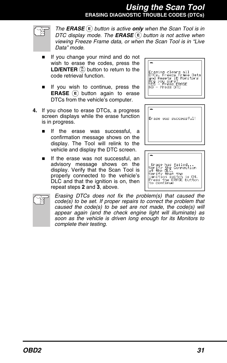 Using the scan tool, Obd2 31 | Equus 3040 - OBD2 ScanTool User Manual | Page 33 / 52