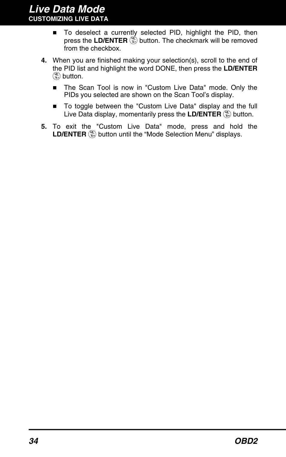 Live data mode, 34 obd2 | Equus 3040 - OBD2 ScanTool User Manual | Page 36 / 52