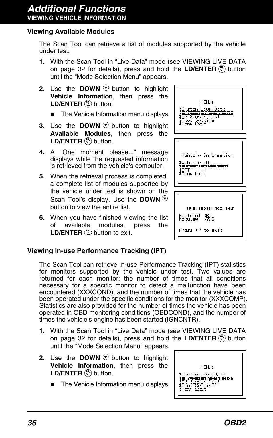 Additional functions, 36 obd2 | Equus 3040 - OBD2 ScanTool User Manual | Page 38 / 52
