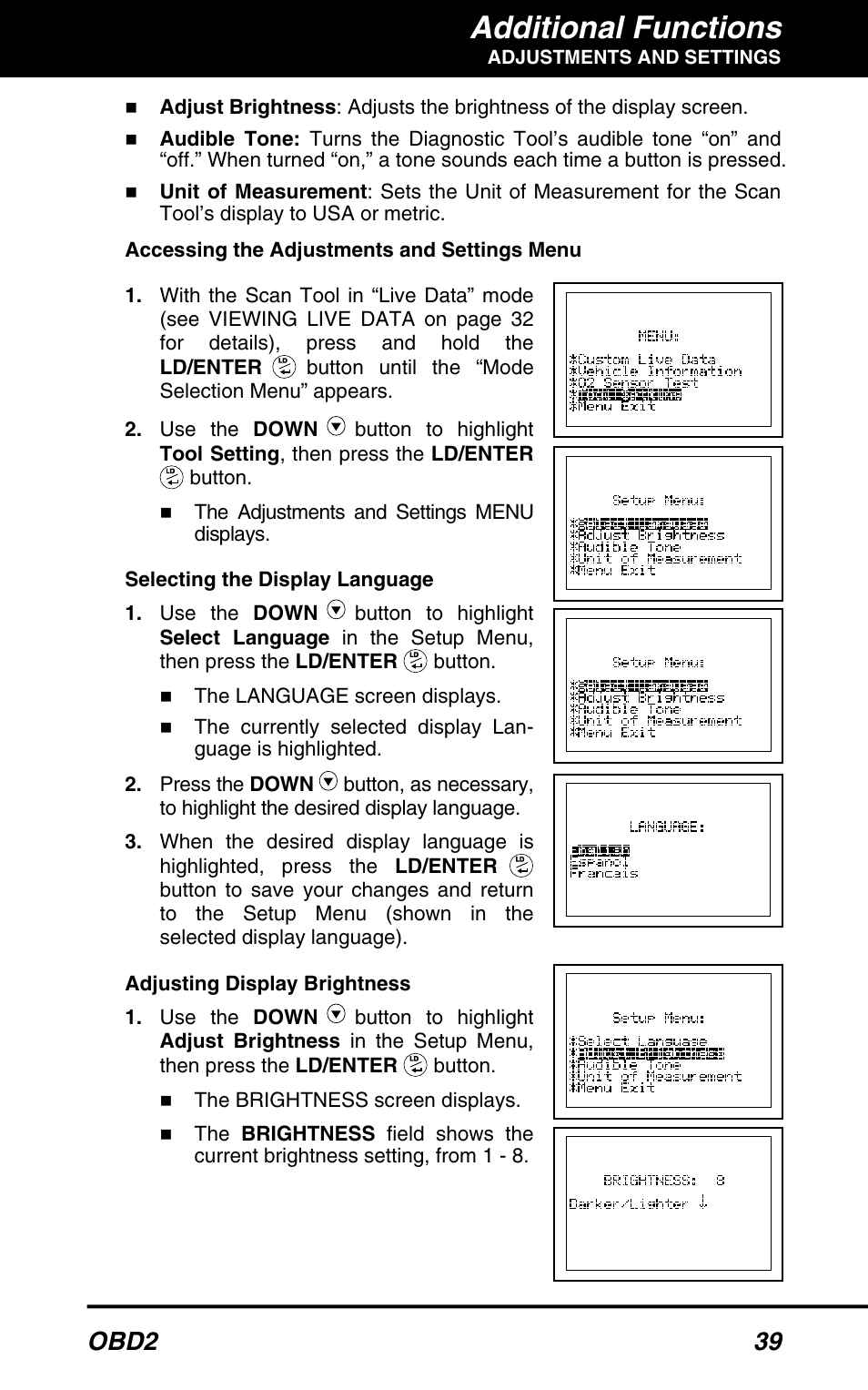 Additional functions, Obd2 39 | Equus 3040 - OBD2 ScanTool User Manual | Page 41 / 52