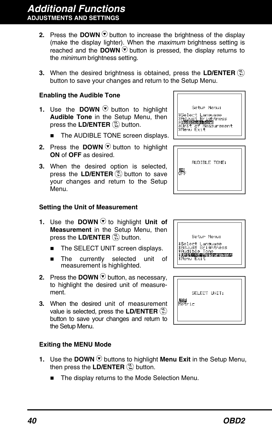 Additional functions, 40 obd2 | Equus 3040 - OBD2 ScanTool User Manual | Page 42 / 52