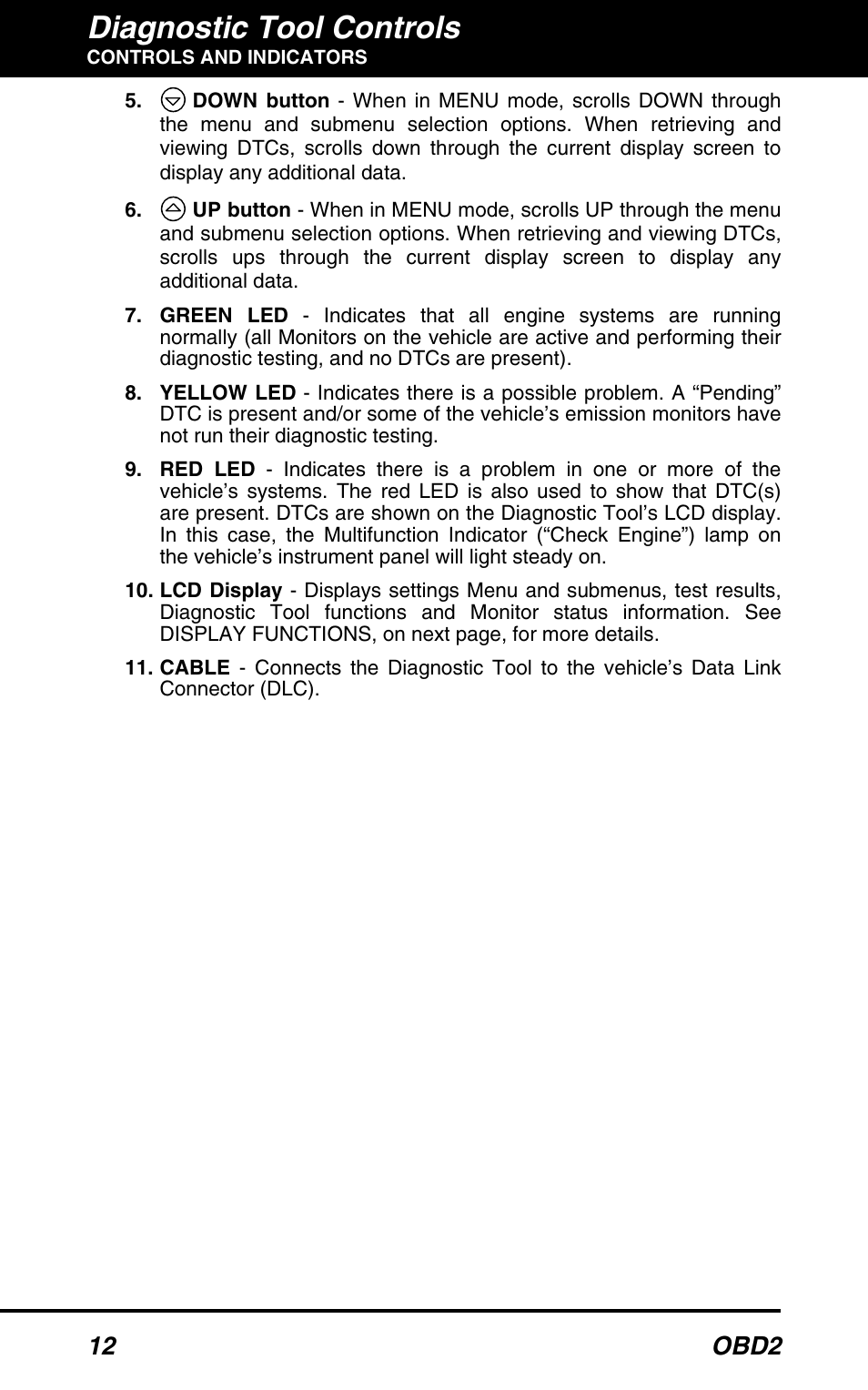 Diagnostic tool controls, 12 obd2 | Equus 3100 - CanOBD2 Diagnostic Tool User Manual | Page 14 / 64