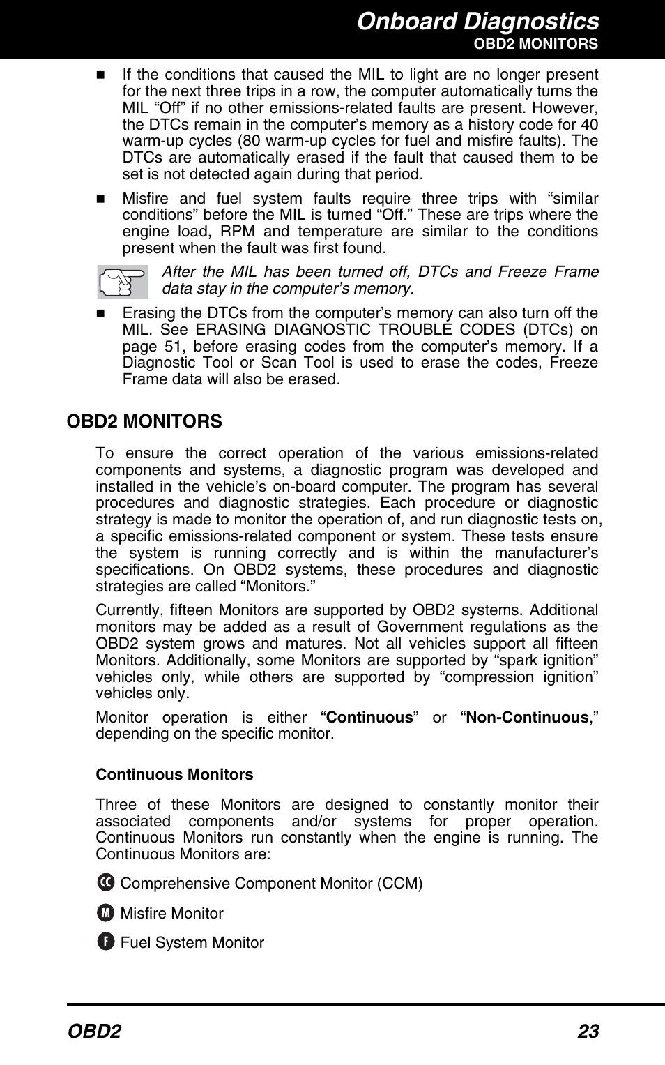 Obd2 monitors, Onboard diagnostics, Obd2 23 | Equus 3100 - CanOBD2 Diagnostic Tool User Manual | Page 25 / 64