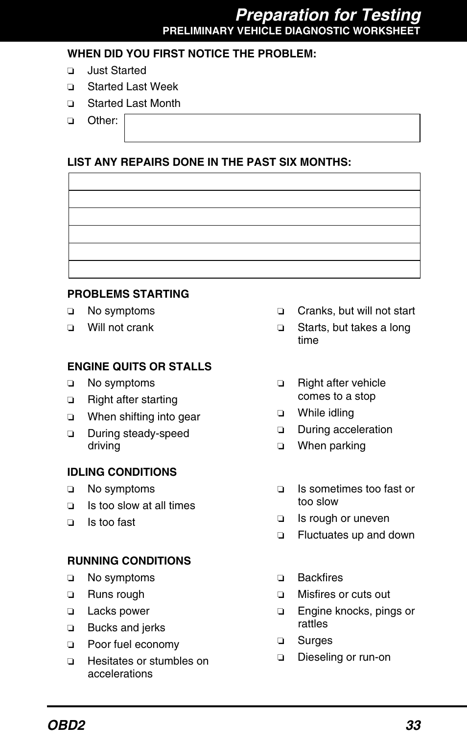 Preparation for testing, Obd2 33 | Equus 3100 - CanOBD2 Diagnostic Tool User Manual | Page 35 / 64