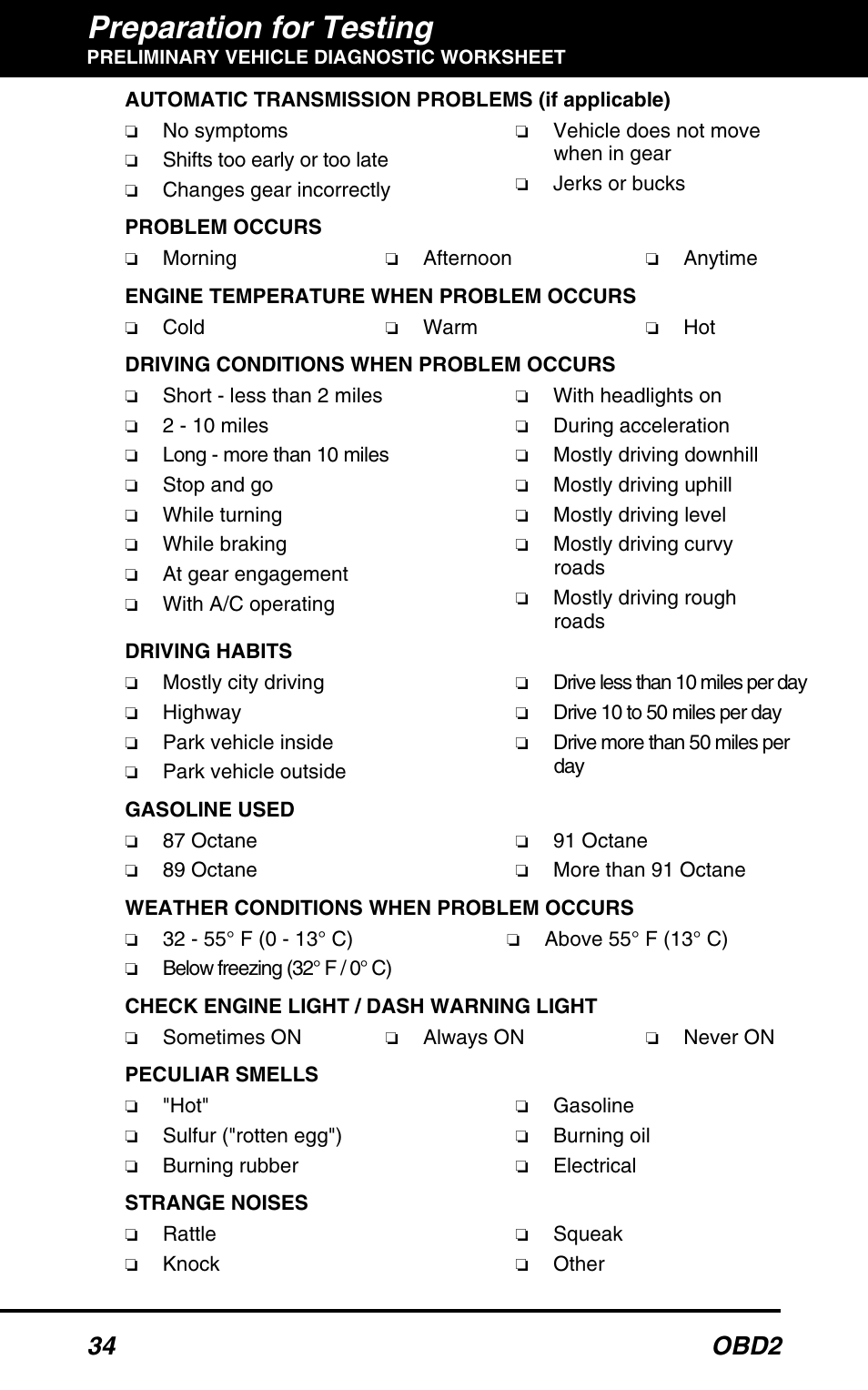 Preparation for testing, 34 obd2 | Equus 3100 - CanOBD2 Diagnostic Tool User Manual | Page 36 / 64