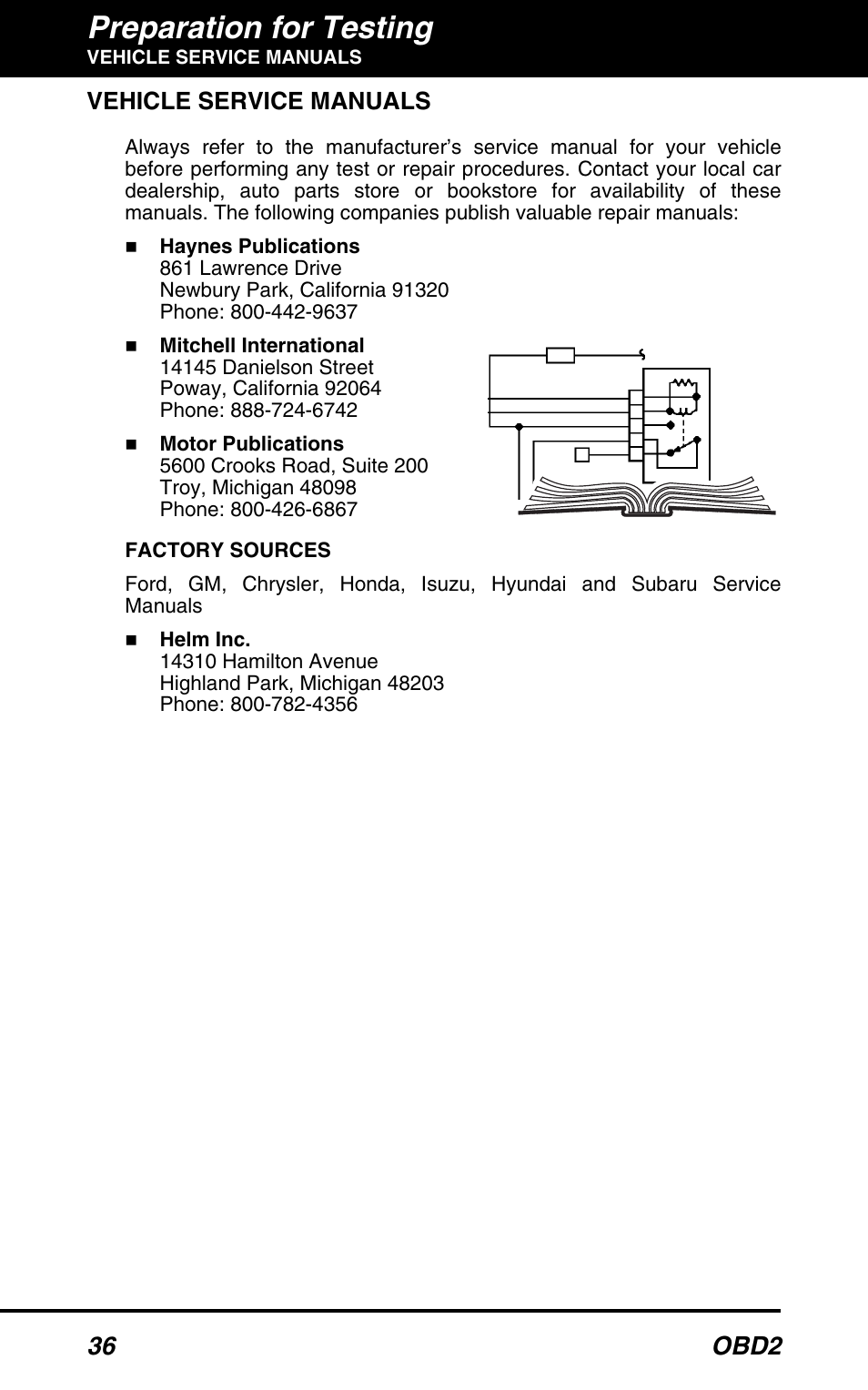 Vehicle service manuals, Preparation for testing, 36 obd2 | Equus 3100 - CanOBD2 Diagnostic Tool User Manual | Page 38 / 64