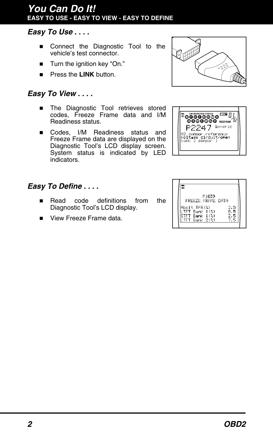 You can do it, 2 obd2, Easy to use | Easy to view, Easy to define | Equus 3100 - CanOBD2 Diagnostic Tool User Manual | Page 4 / 64