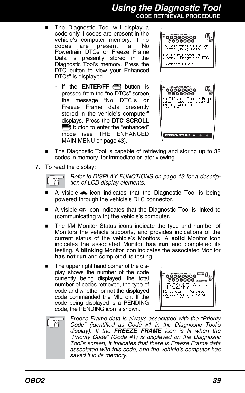 Using the diagnostic tool, Obd2 39 | Equus 3100 - CanOBD2 Diagnostic Tool User Manual | Page 41 / 64