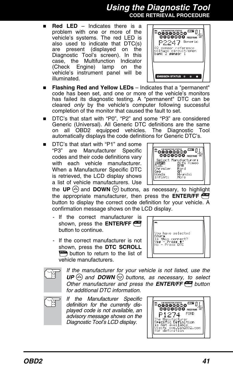 Using the diagnostic tool, Obd2 41 | Equus 3100 - CanOBD2 Diagnostic Tool User Manual | Page 43 / 64