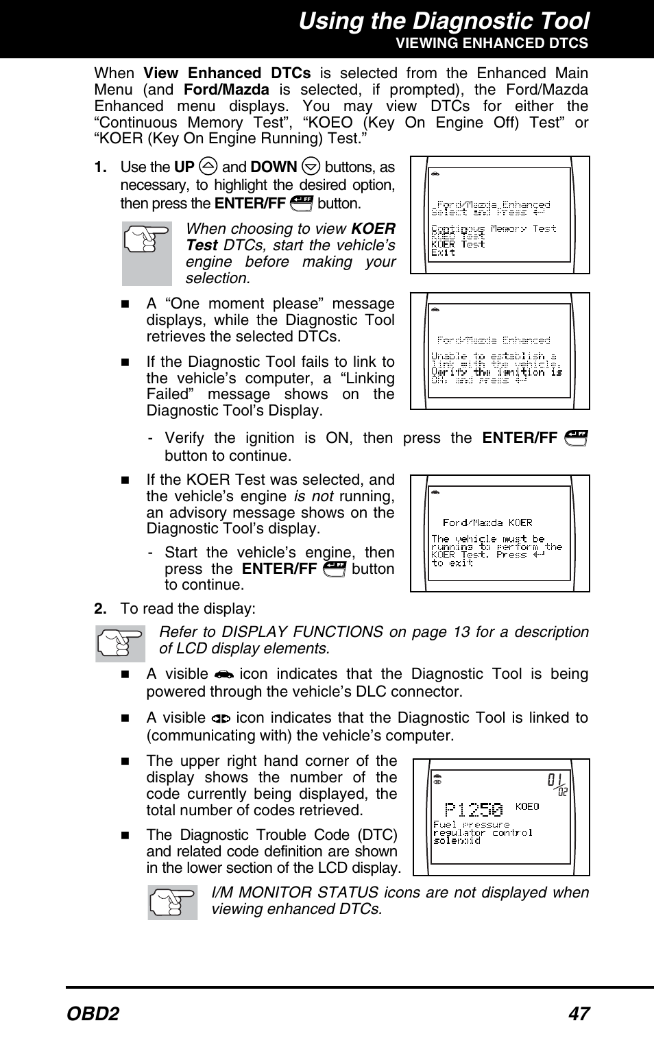 Using the diagnostic tool, Obd2 47 | Equus 3100 - CanOBD2 Diagnostic Tool User Manual | Page 49 / 64