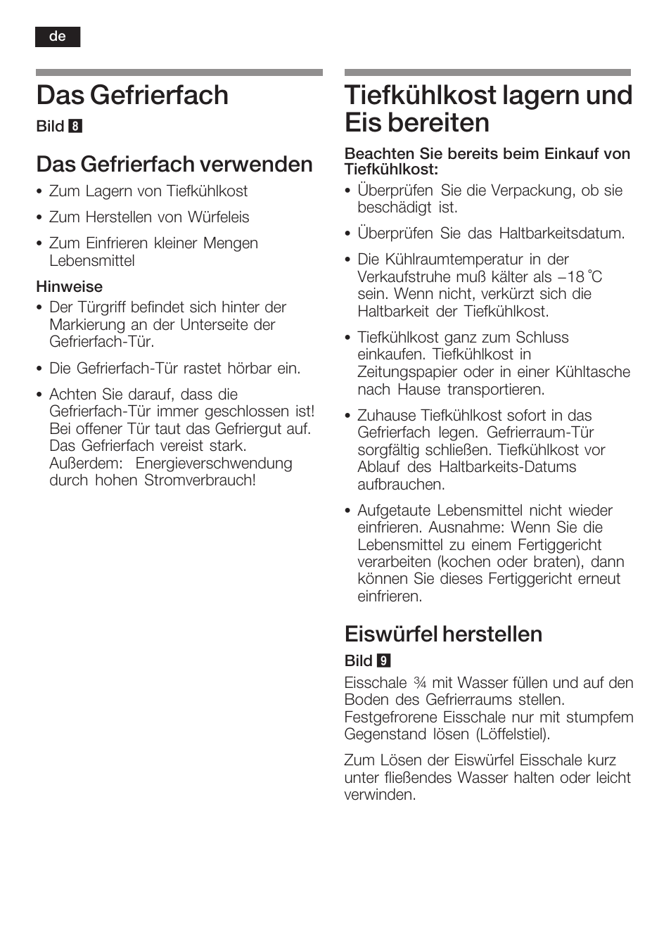 Das gefrierfach, Tiefkühlkost lagern und eis bereiten, Das gefrierfach verwenden | Eiswürfel herstellen | Siemens K125F User Manual | Page 14 / 105