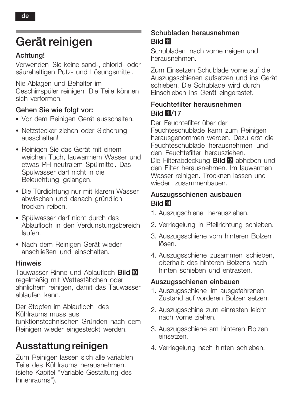 Gerät reinigen, Ausstattung reinigen | Siemens K125F User Manual | Page 18 / 105