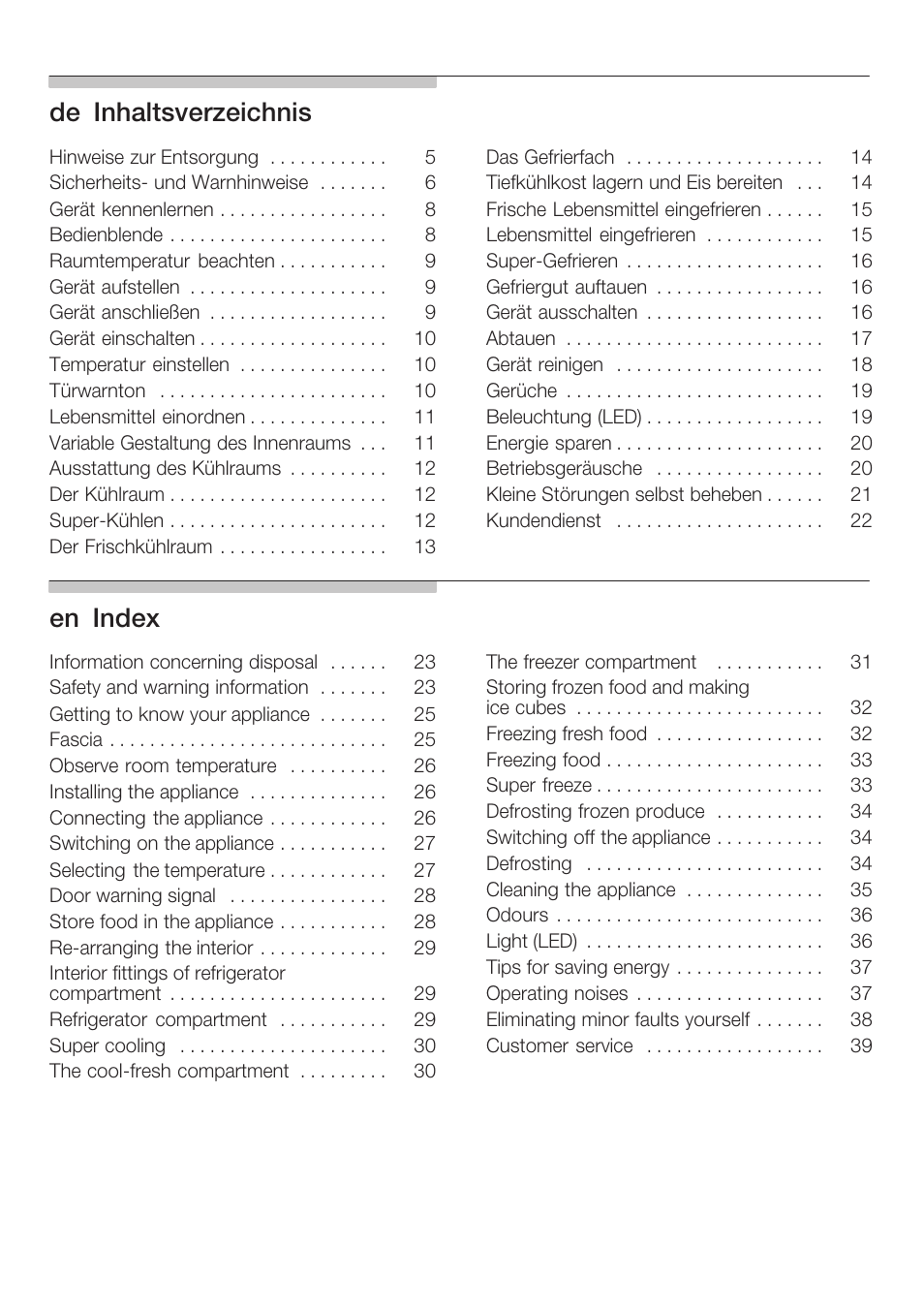 Deąinhaltsverzeichnis, Enąindex | Siemens K125F User Manual | Page 2 / 105