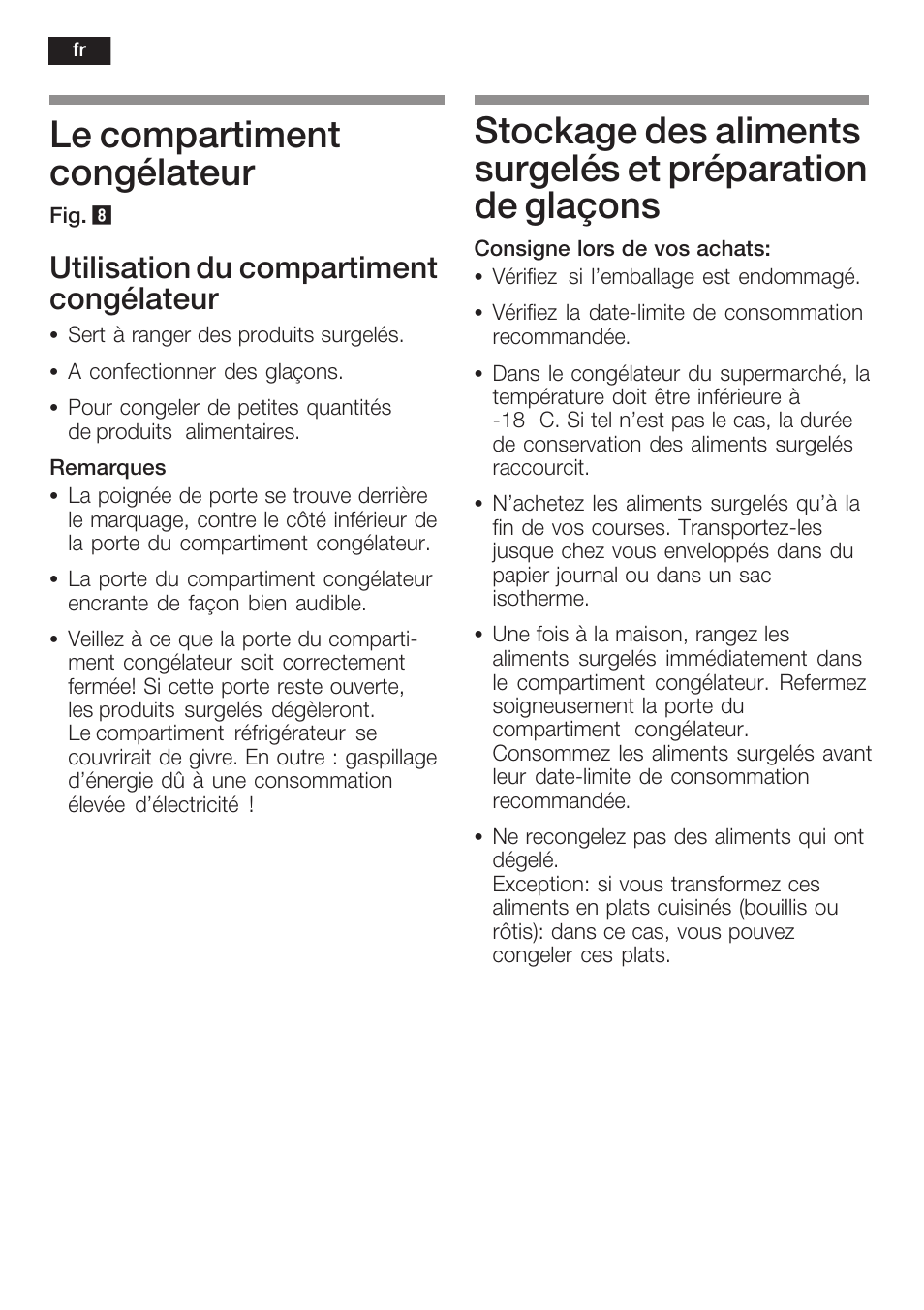 Le compartiment congélateur, Utilisation du compartiment congélateur | Siemens K125F User Manual | Page 50 / 105