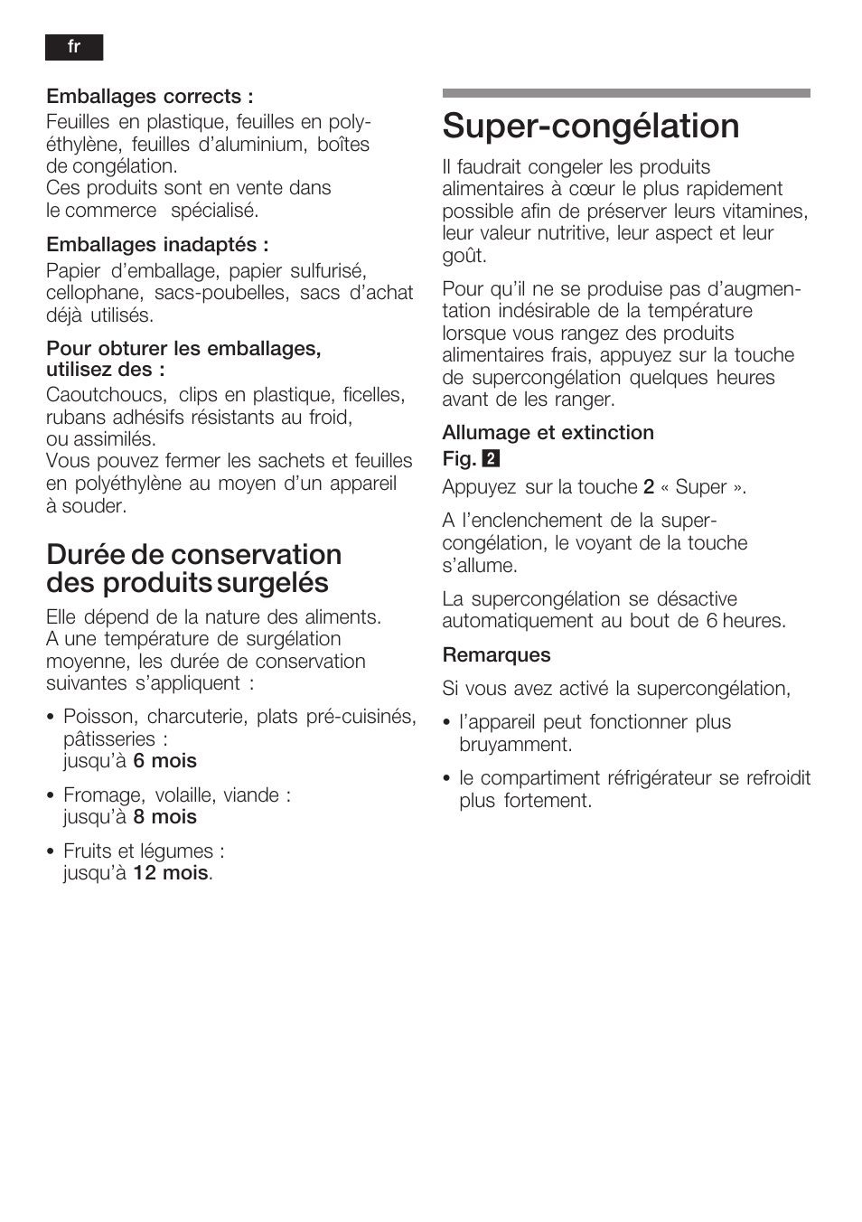 Superćcongélation, Durée de conservation desăproduits surgelés | Siemens K125F User Manual | Page 52 / 105