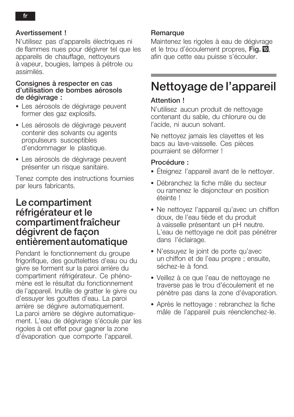 Nettoyage de l'appareil | Siemens K125F User Manual | Page 54 / 105