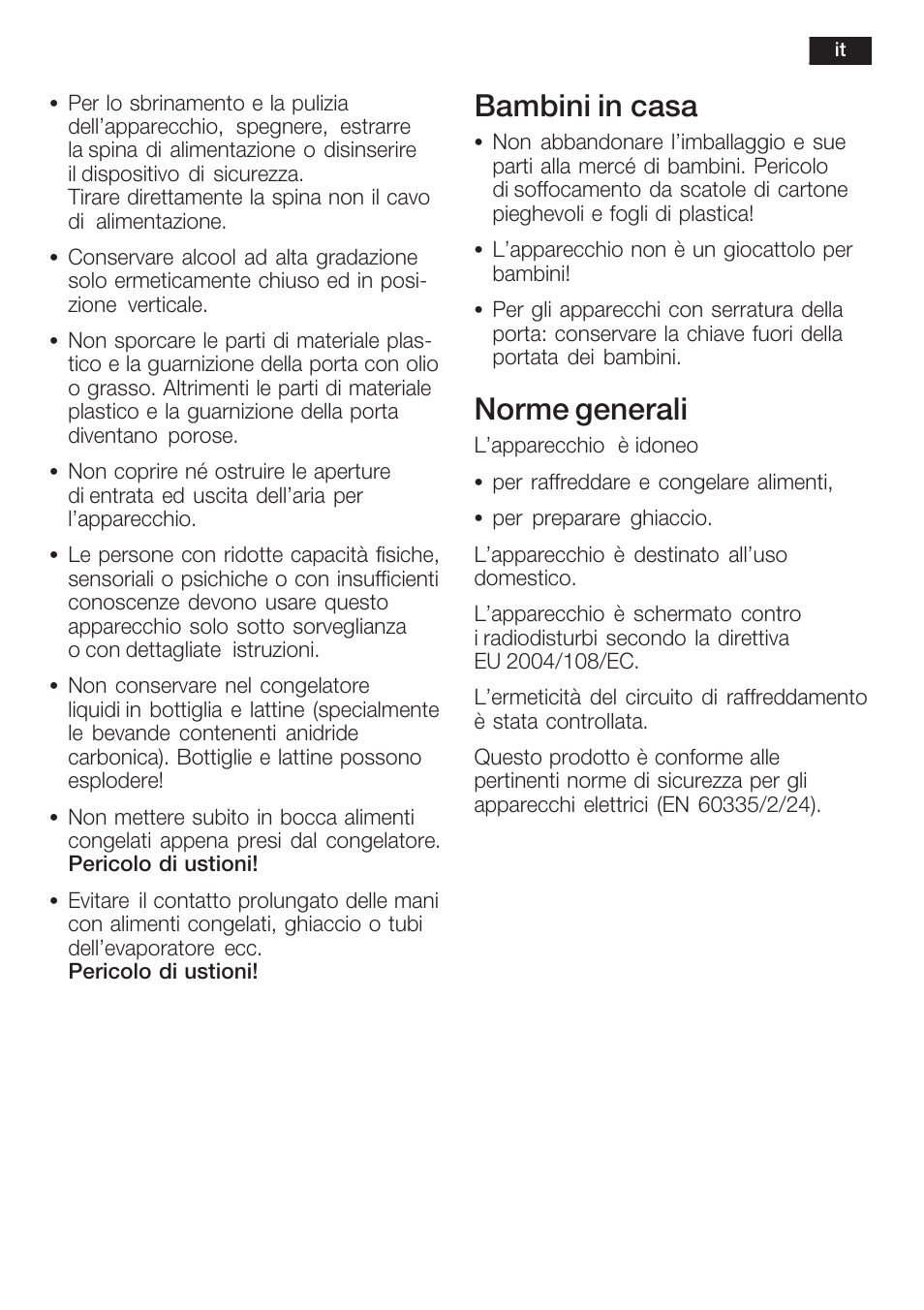 Bambini in casa, Norme generali | Siemens K125F User Manual | Page 63 / 105