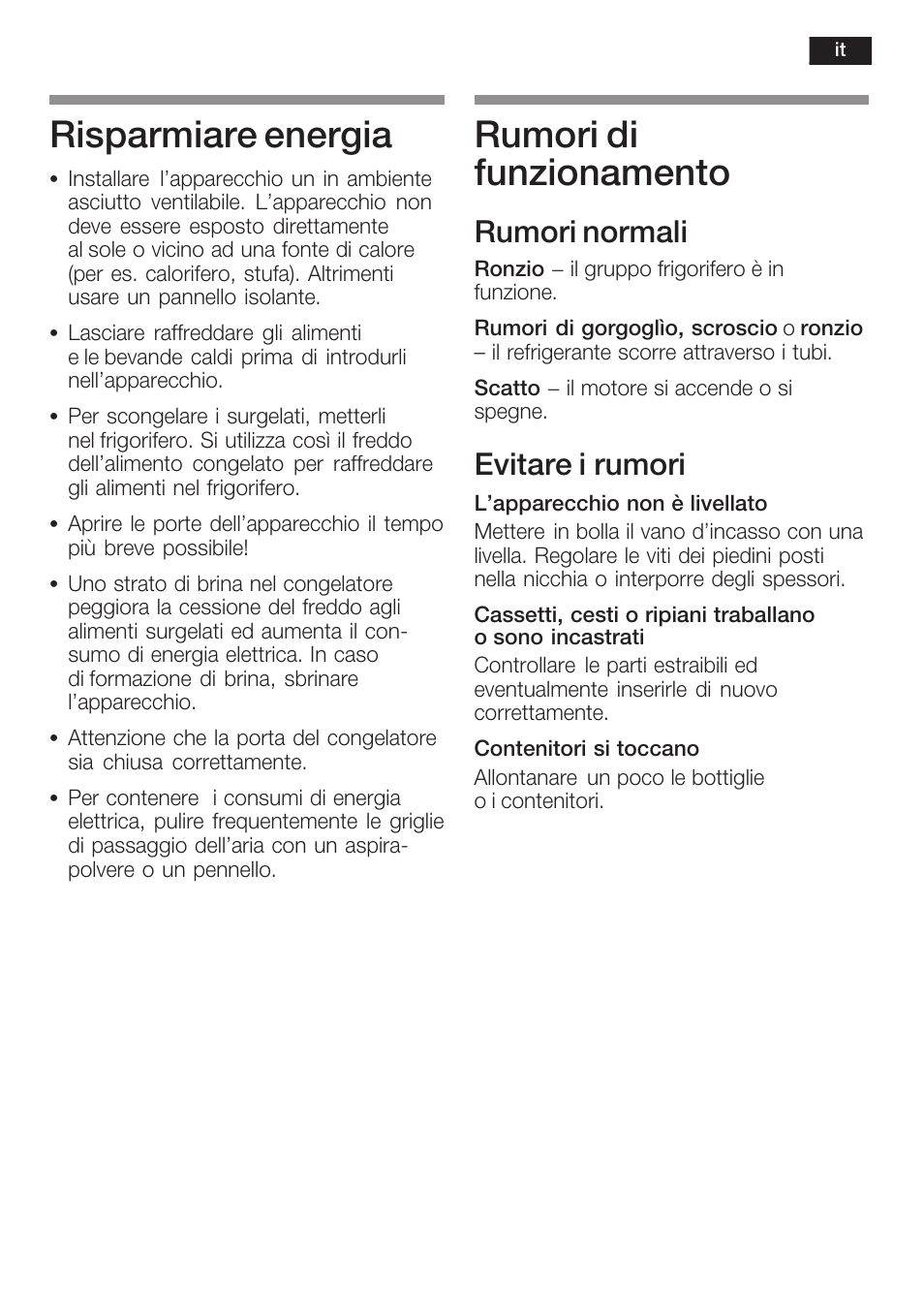 Risparmiare energia, Rumori di funzionamento, Rumori normali | Evitare i rumori | Siemens K125F User Manual | Page 77 / 105