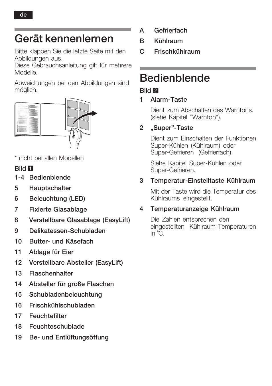 Gerät kennenlernen, Bedienblende | Siemens K125F User Manual | Page 8 / 105