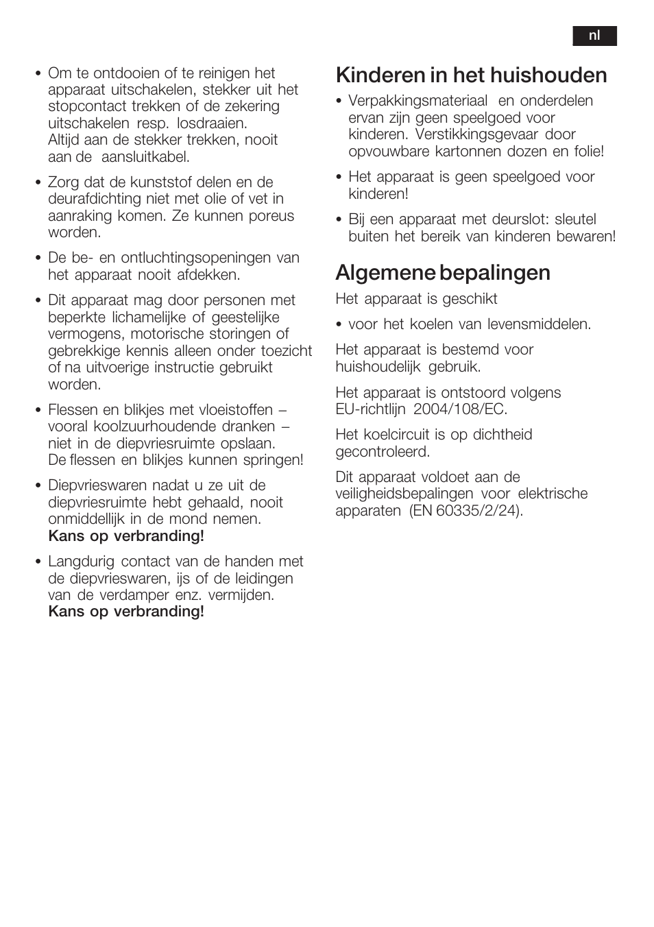 Kinderen in het huishouden, Algemene bepalingen | Siemens K125F User Manual | Page 83 / 105