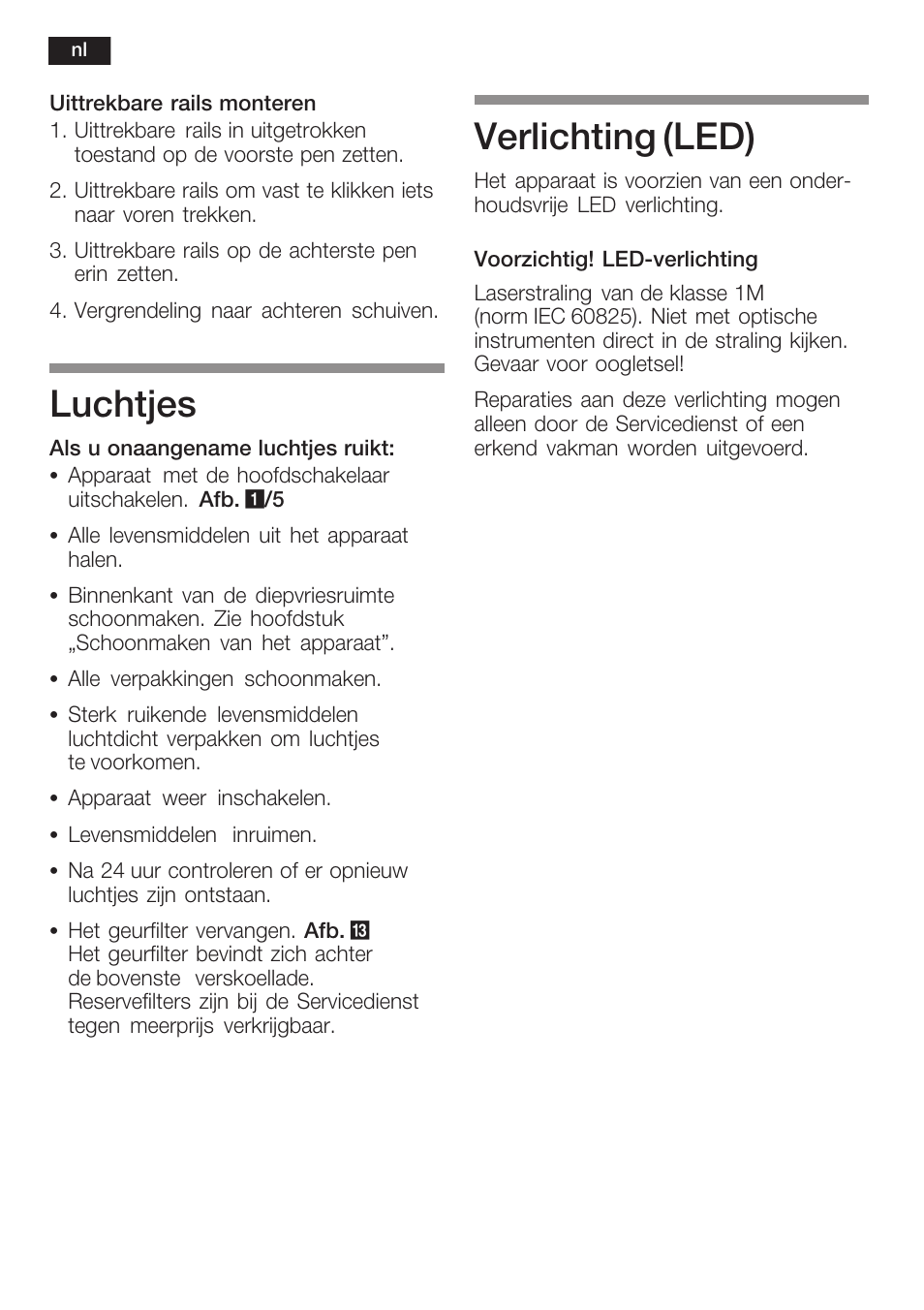 Luchtjes, Verlichting, Led) | Siemens K125F User Manual | Page 96 / 105