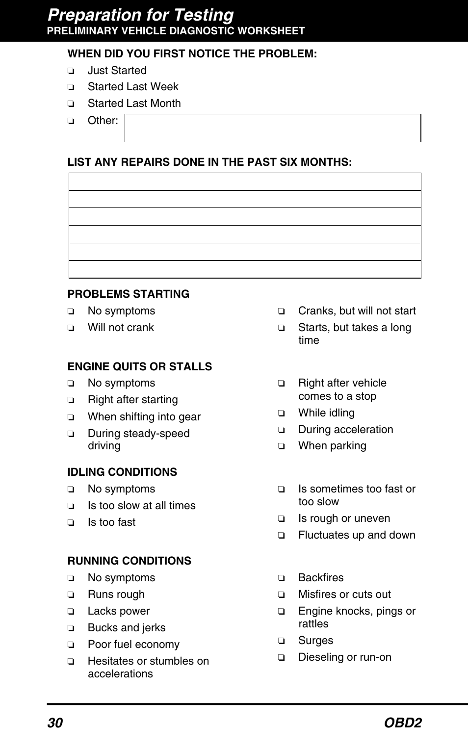 Preparation for testing, 30 obd2 | Equus 3150 - ABS/SRS + OBD2 Diagnostic Tool User Manual | Page 32 / 68