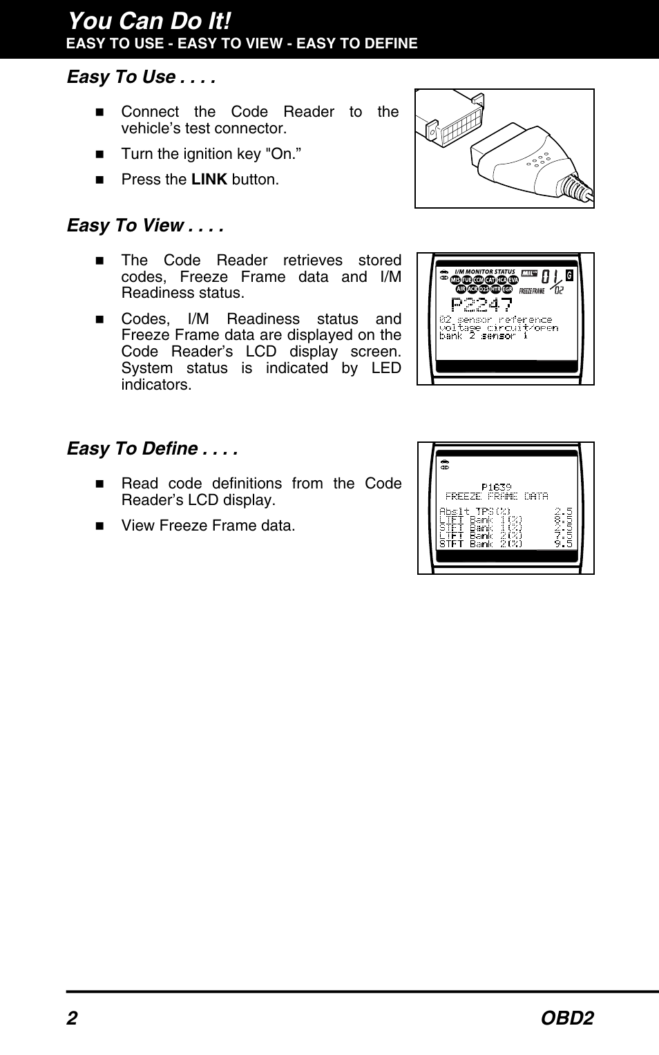 You can do it, 2 obd2, Easy to use | Easy to view, Easy to define | Equus 3150 - ABS/SRS + OBD2 Diagnostic Tool User Manual | Page 4 / 68