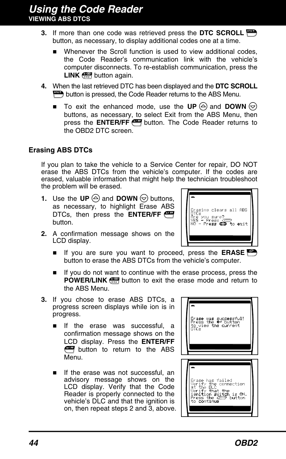 Using the code reader, 44 obd2 | Equus 3150 - ABS/SRS + OBD2 Diagnostic Tool User Manual | Page 46 / 68