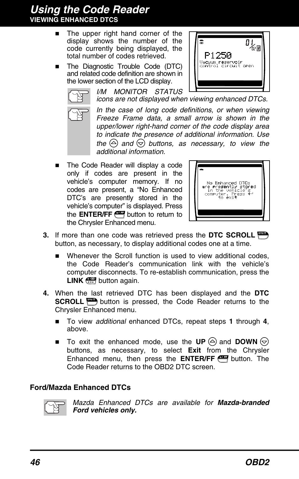 Using the code reader, 46 obd2 | Equus 3150 - ABS/SRS + OBD2 Diagnostic Tool User Manual | Page 48 / 68