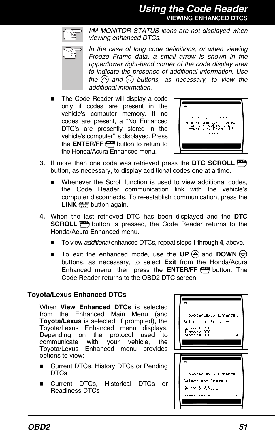 Using the code reader, Obd2 51 | Equus 3150 - ABS/SRS + OBD2 Diagnostic Tool User Manual | Page 53 / 68